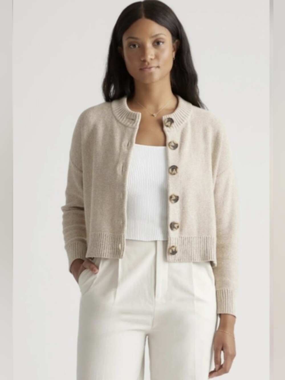 Quince Cropped Cardigan In Cement Marl